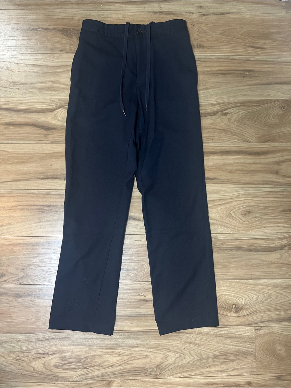 Vince Navy Performance Wool Drawstring Trousers with Elastic Waistband